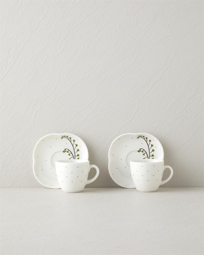 Sage Garden Bone Porselen 4 Parça 2 Kişilik Kahve Fincan Takımı 90 ml Yeşil