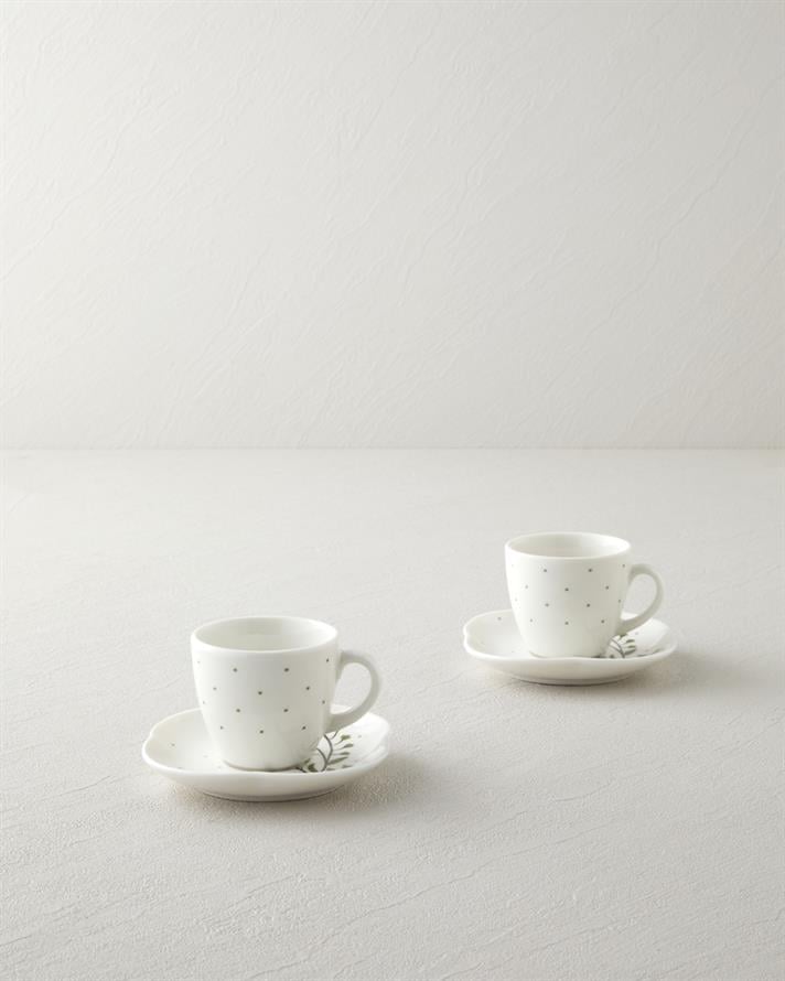 Sage Garden Bone Porselen 4 Parça 2 Kişilik Kahve Fincan Takımı 90 ml Yeşil