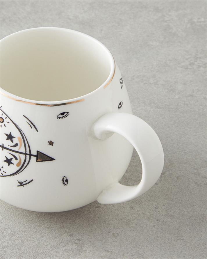 Sagittarius New Bone China Kupa 325 ml Siyah-Beyaz-Gold