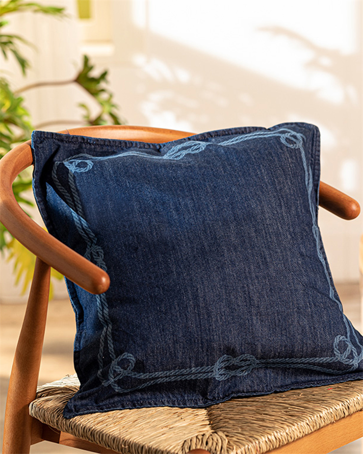 Sailors Knot Denim Kırlent Kılıfı İndigo