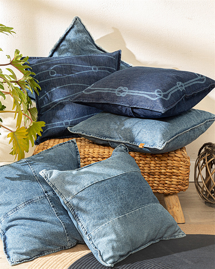 Sailors Knot Denim Kırlent Kılıfı İndigo