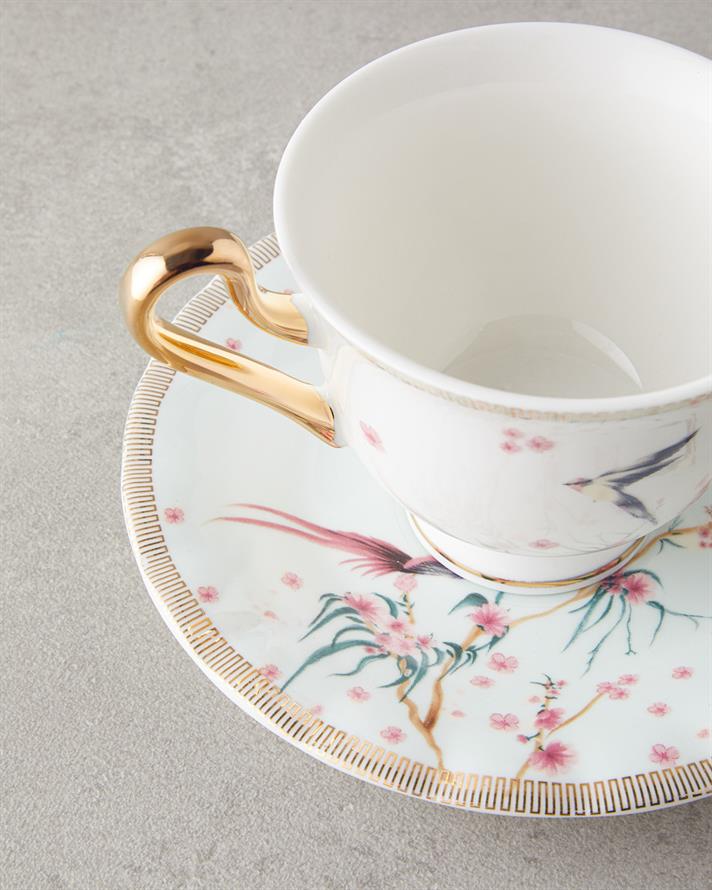 Sakura Dream New Bone China Çay Fincanı Takımı Açık Yeşil