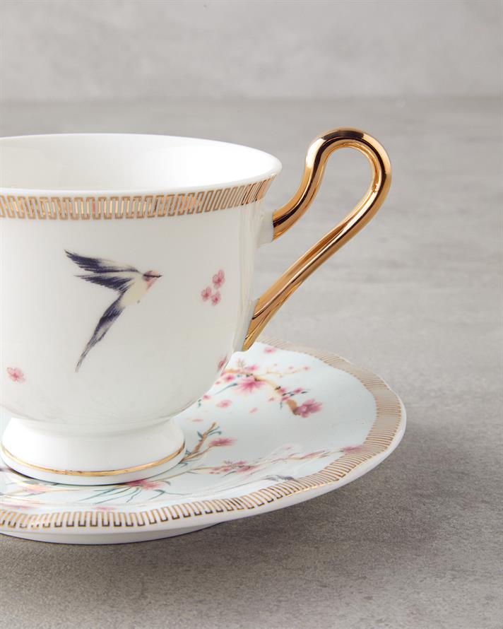 Sakura Dream New Bone China Çay Fincanı Takımı Açık Yeşil