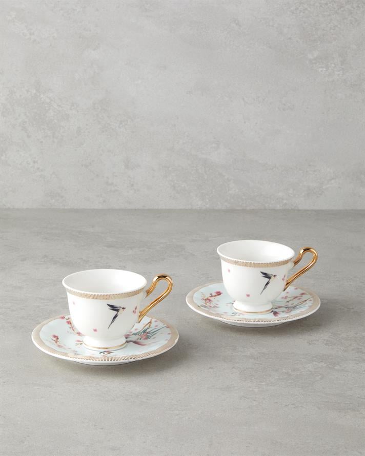 Sakura Dream New Bone China 4 Parça 2 Kişilik Kahve Fincan Takımı 90 ml Açık Yeşil