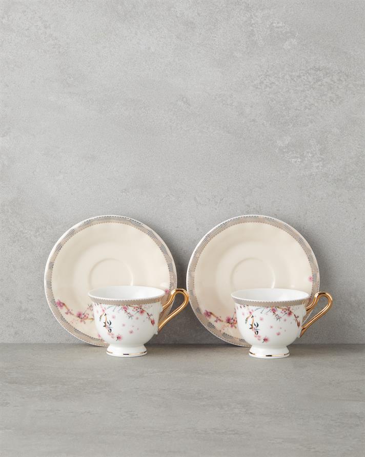 Sakura Dream New Bone China 4 Parça 2 Kişilik Kahve Fincan Takımı Pembe
