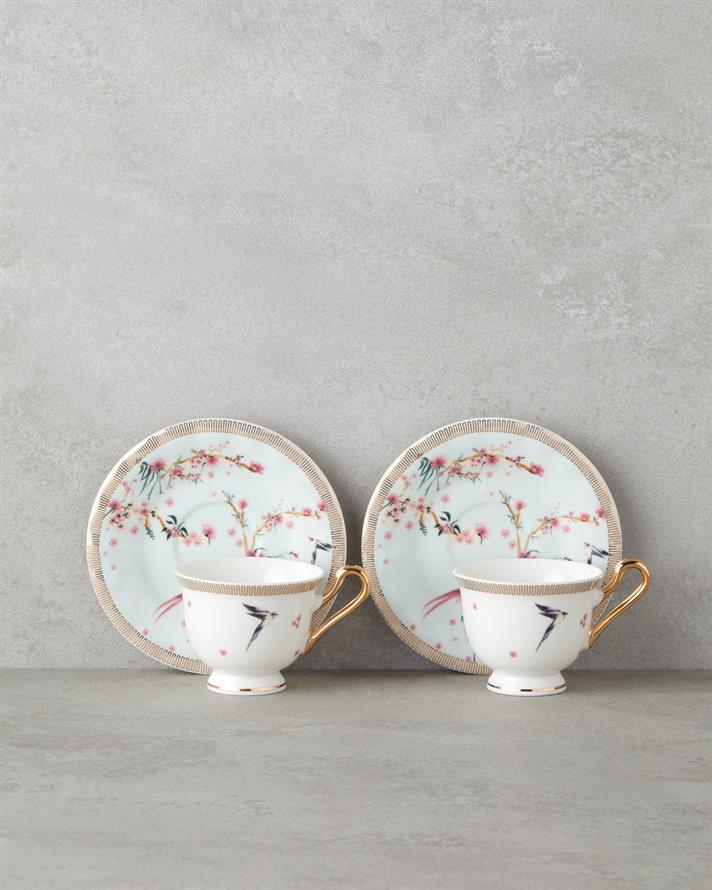 Sakura Dream New Bone China 4 Parça 2 Kişilik Kahve Fincan Takımı 90 ml Açık Yeşil