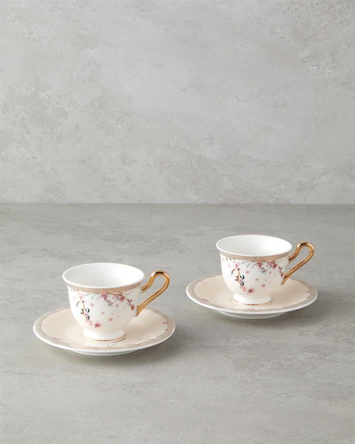 Sakura Dream New Bone China 4 Parça 2 Kişilik Kahve Fincan Takımı Pembe