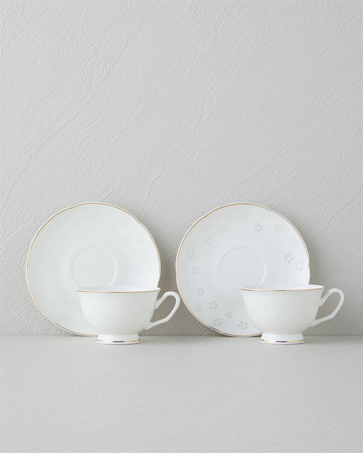 Sakura New Bone China 4 Parça 2 Kişilik Kahve Fincan Takımı Gold