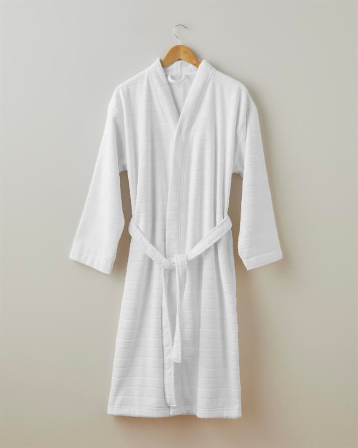 Sandy Stripe Pamuk Bornoz Beyaz
