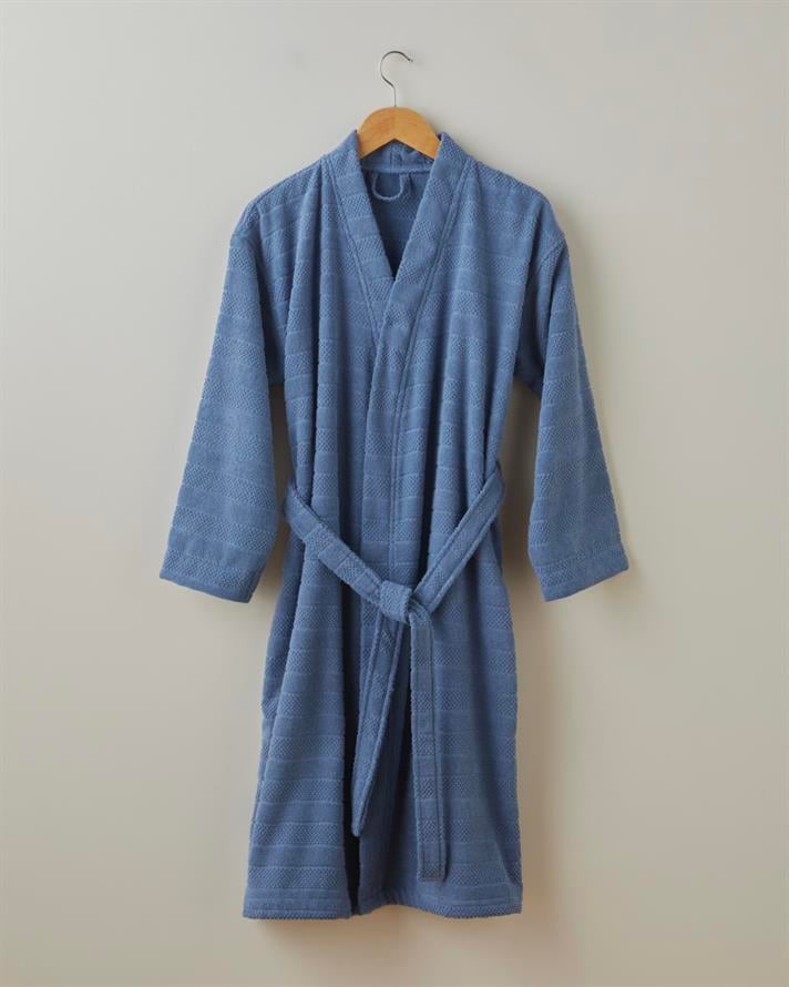 Sandy Stripe Pamuk Bornoz Lacivert