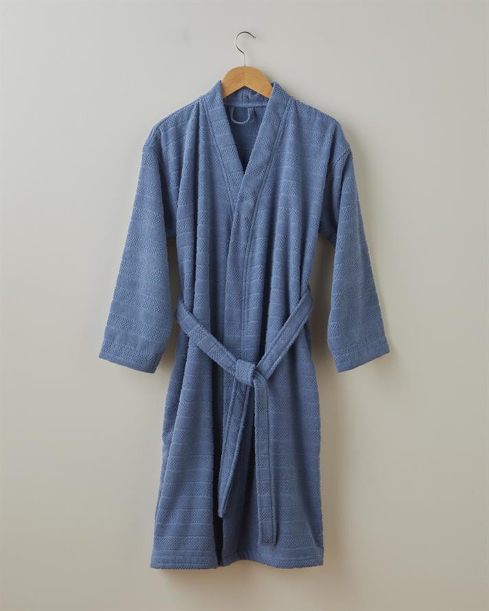 Sandy Stripe Pamuk Bornoz Lacivert