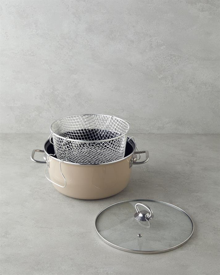 Sartagi Emaye Kızartma Tencere 22 cm Mocha