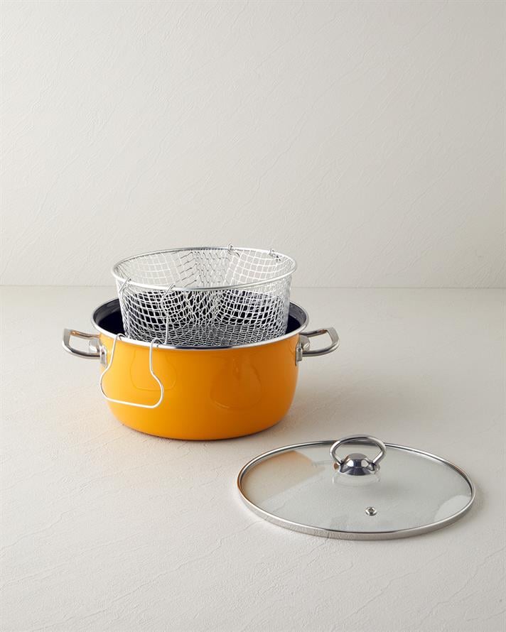 Sartagi Emaye Kızartma Tenceresi 22 cm Hardal