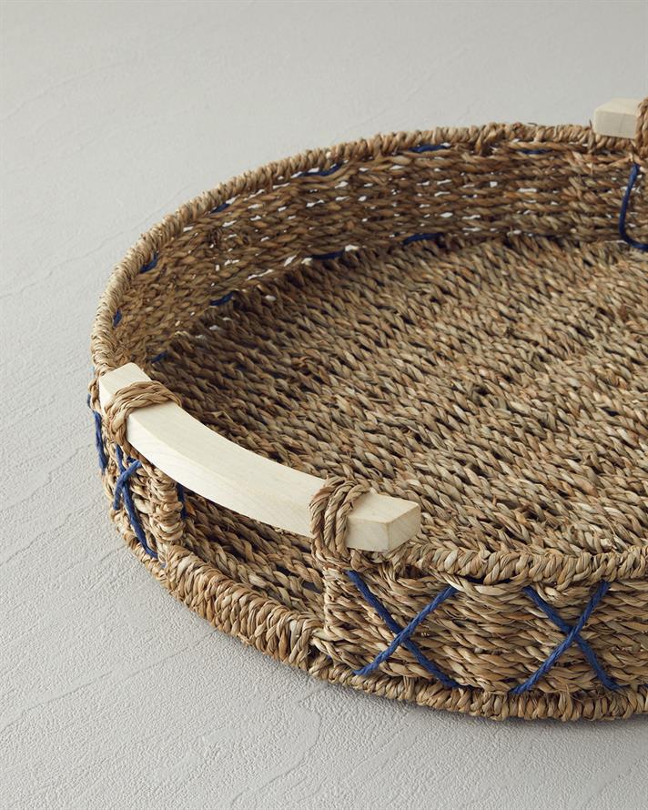 Savanna Hasır Tepsi 32 cm Mavi-Bej