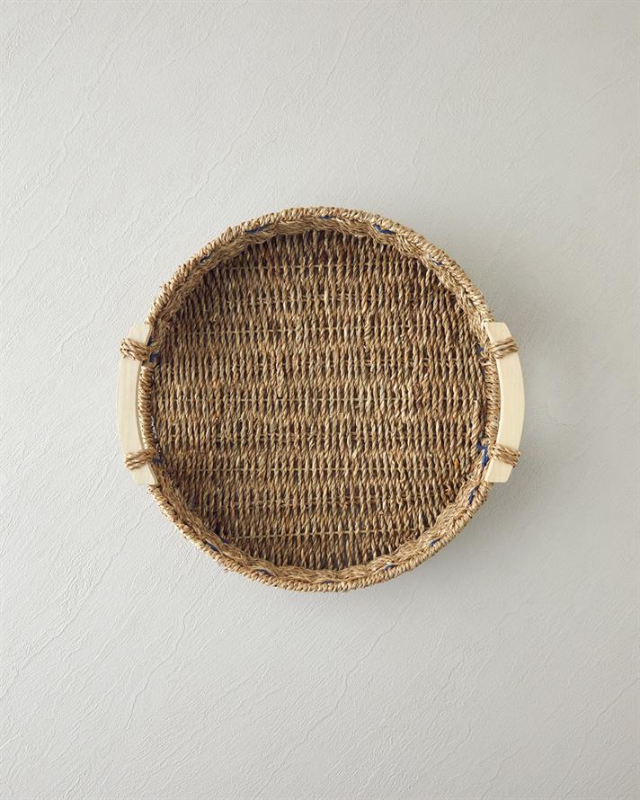 Savanna Hasır Tepsi 32 cm Mavi-Bej