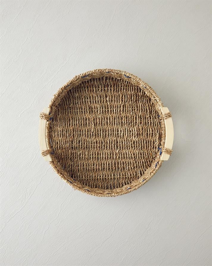 Savanna Hasır Tepsi 32 cm Mavi-Bej