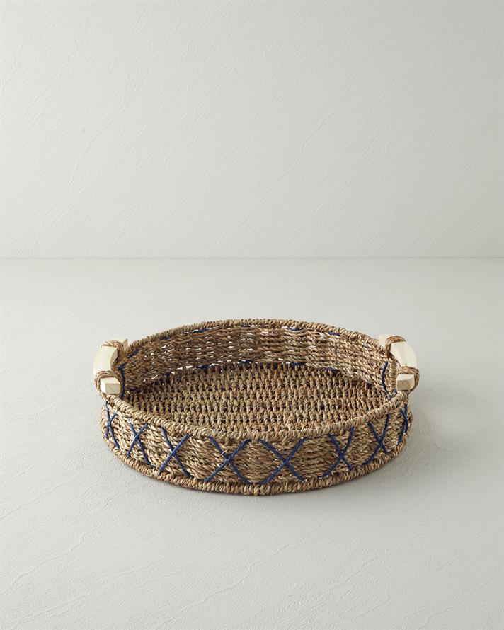 Savanna Hasır Tepsi 32 cm Mavi-Bej