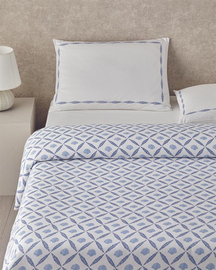 Sea Shell Baskılı Tek Kişilik Pike Takımı 150x220 cm Mavi