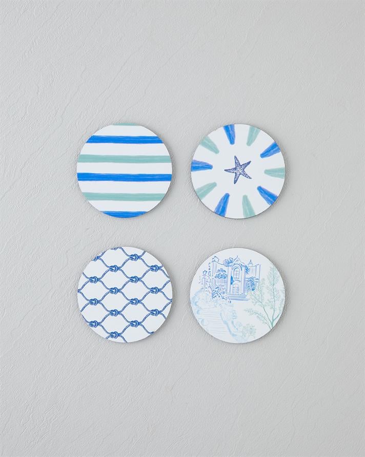 Seafood Ahşap 4lü Bardak Altlığı 10 cm Renkli