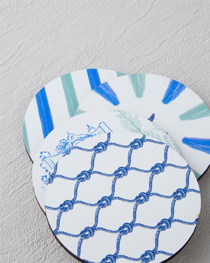 Seafood Ahşap 4lü Bardak Altlığı 10 cm Renkli