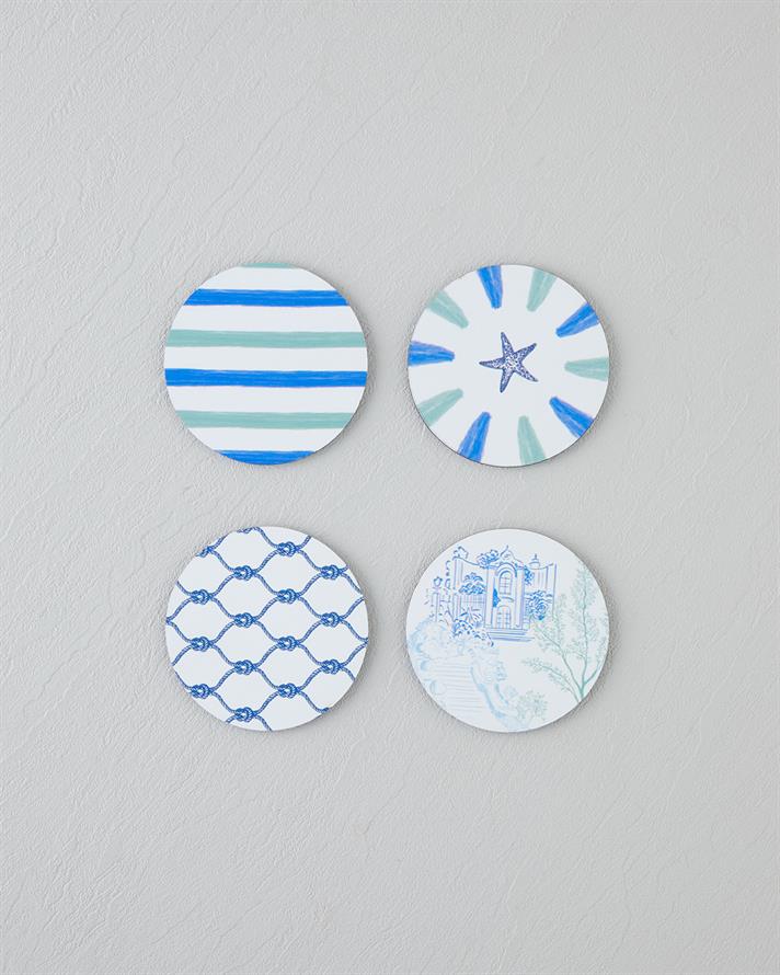 Seafood Ahşap 4lü Bardak Altlığı 10 cm Renkli