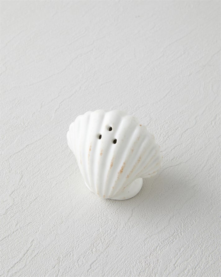 Seashell Stoneware 2li Tuzluk - Biberlik 8x5x7 cm Beyaz