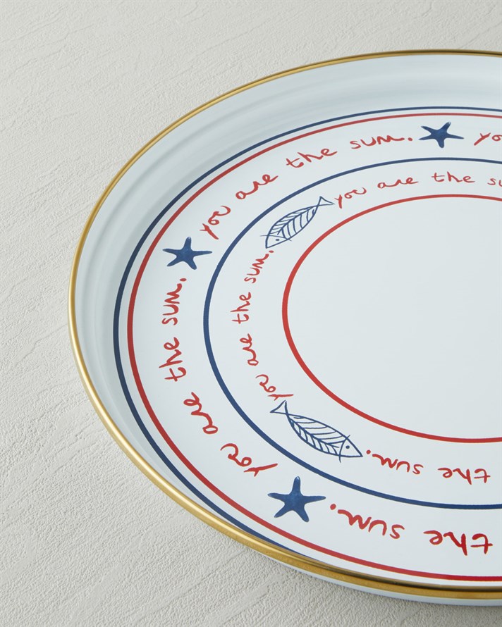 Seaside Emaye Tepsi 31 cm Beyaz - Mavi