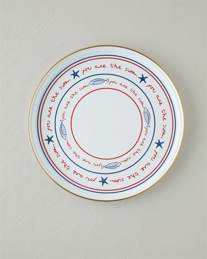 Seaside Emaye Tepsi 31 cm Beyaz - Mavi