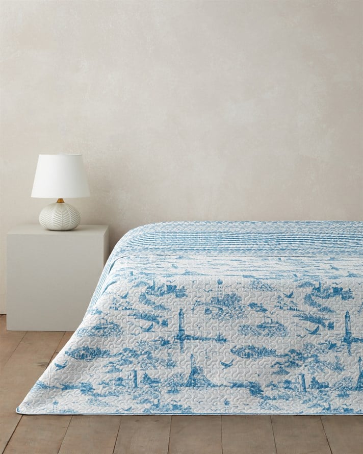Seaside Serenity Çift Kişilik Çok Amaçlı Örtü 200x220 cm Mavi