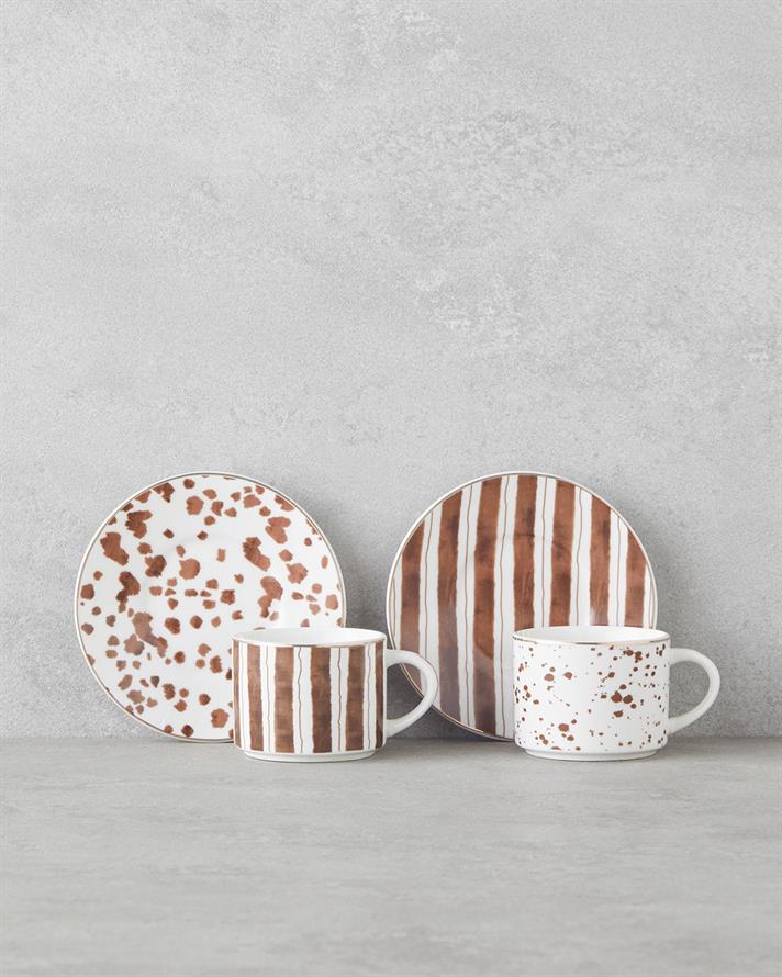 Sedona New Bone China 4 Parça 2 Kişilik Kahve Fincan Takımı 100 ml Kahverengi