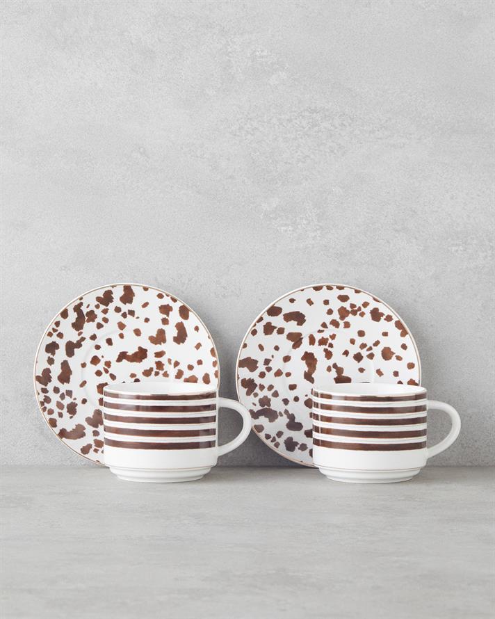 Sedona New Bone China 4 Parça 2 Kişilik Çay Fincanı Takımı 230 ml Kahverengi