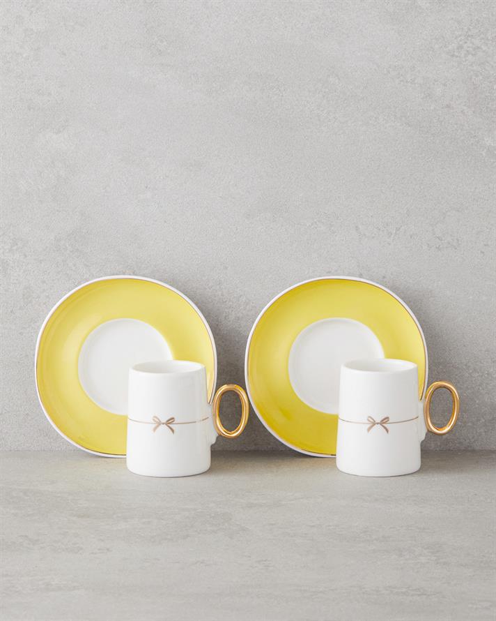 Selene Porselen 4 Parça 2 Kişilik Kahve Fincan Takımı 80 ml Sarı