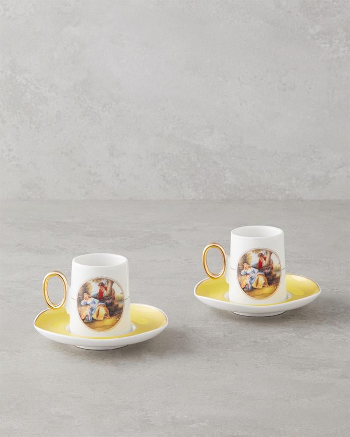 Selene Porselen 4 Parça 2 Kişilik Kahve Fincan Takımı 80 ml Sarı