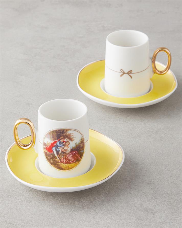 Selene Porselen 4 Parça 2 Kişilik Kahve Fincan Takımı 80 ml Sarı