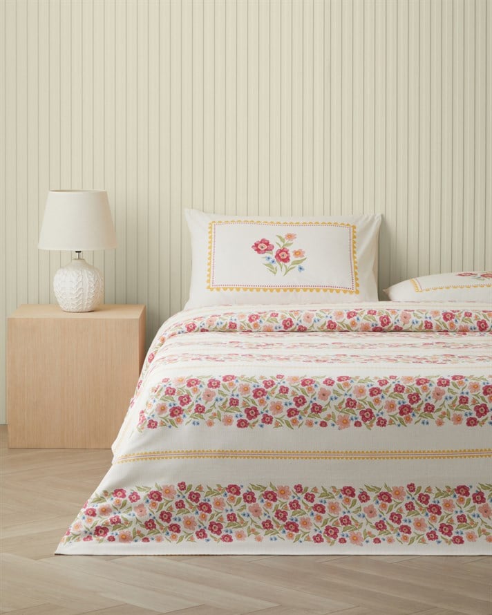 Serena Baskılı Pamuklu Tek Kişilik Pike Takımı 150x220 cm Pembe