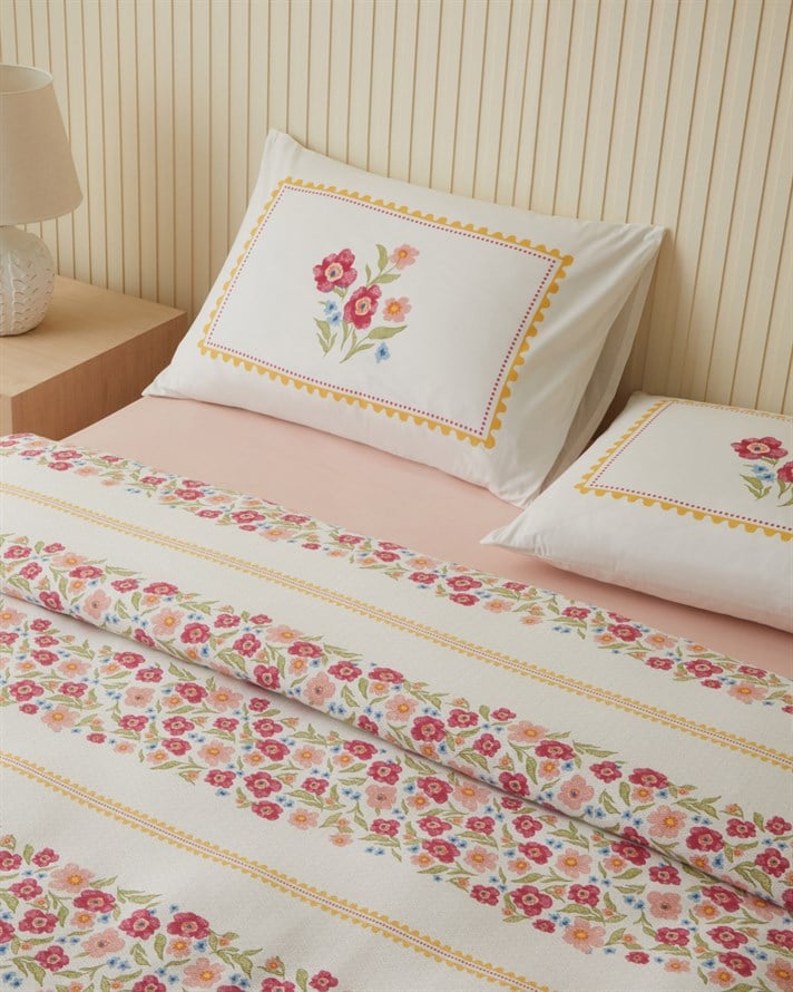 Serena Baskılı Pamuklu Tek Kişilik Pike Takımı 150x220 cm Pembe