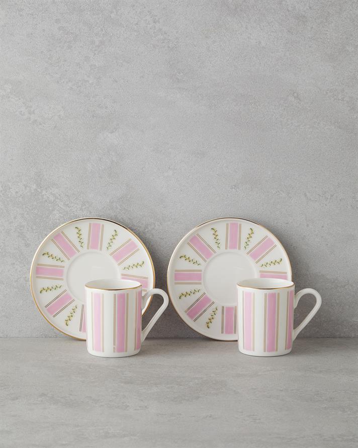 Serenade Bone Porselen 4 Parça 2 Kişilik Kahve Fincan Takımı 90 ml Pembe - Gold