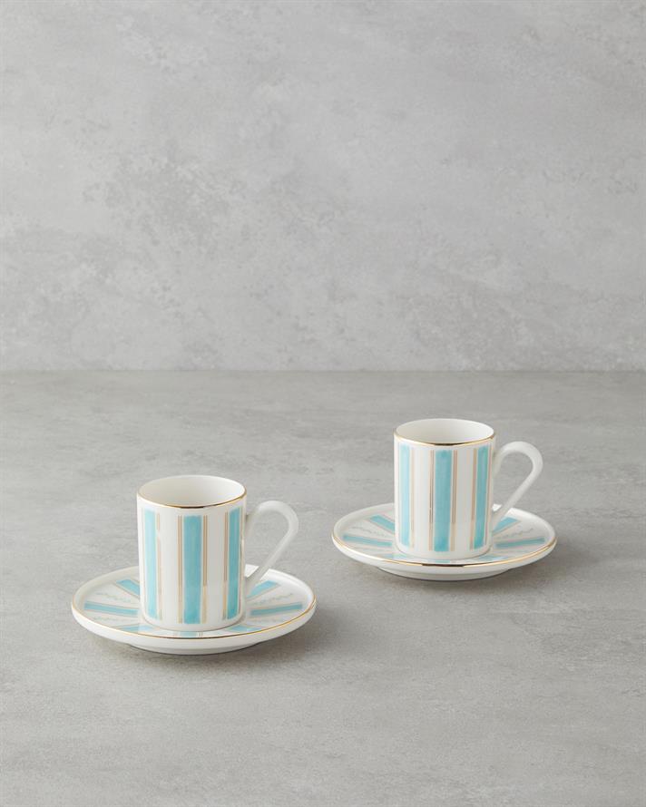 Serenade Bone Porselen 4 Parça 2 Kişilik Kahve Fincan Takımı 90 ml Mavi Gold