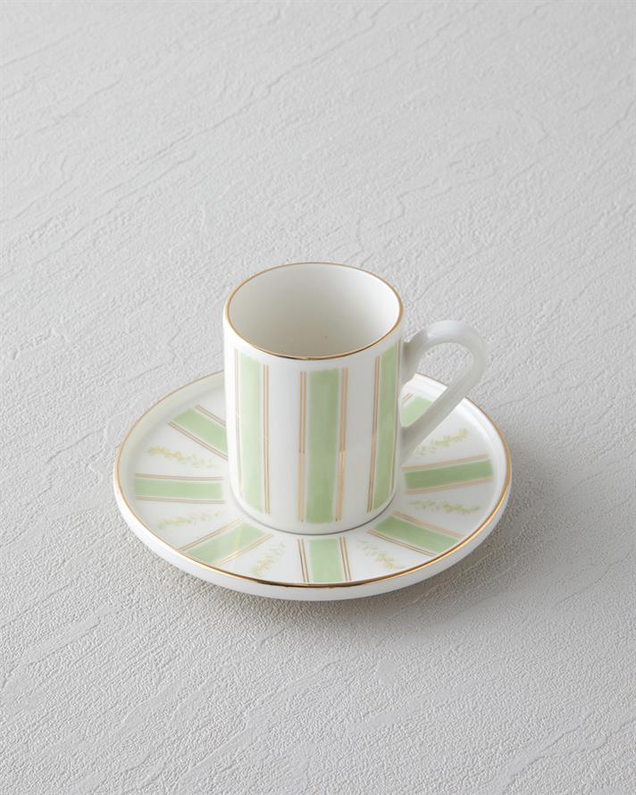 Serenade Bone Porselen 4 Parça 2 Kişilik Kahve Fincan Takımı 90 ml Yeşil-Gold
