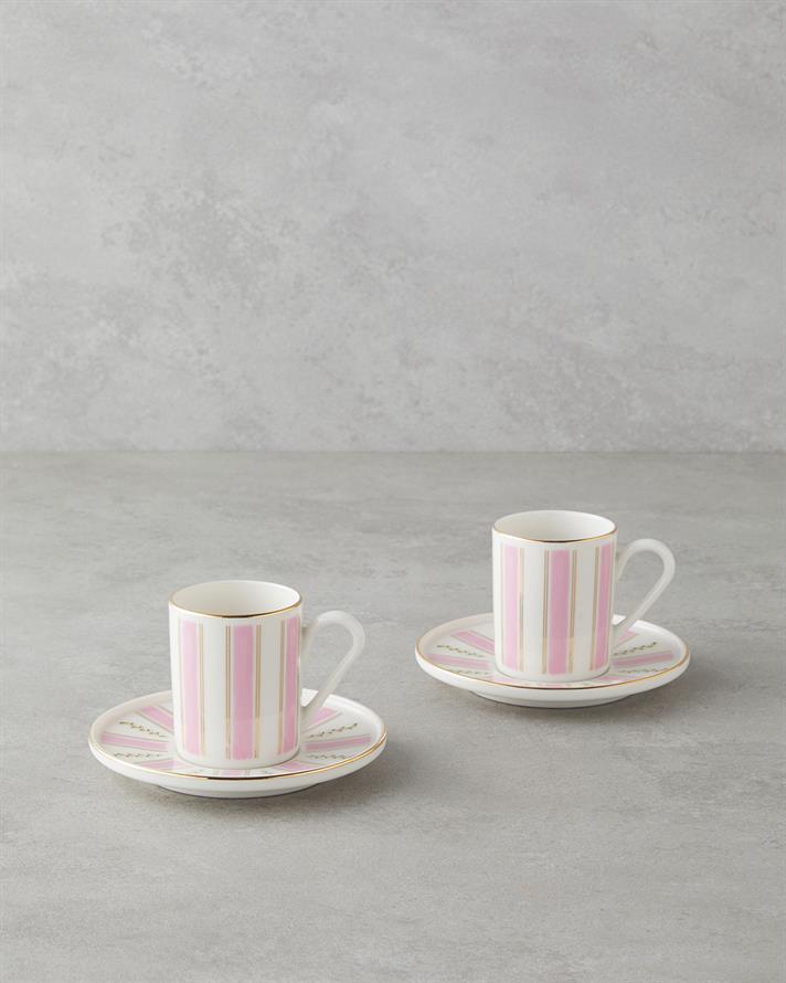 Serenade Bone Porselen 4 Parça 2 Kişilik Kahve Fincan Takımı 90 ml Pembe - Gold