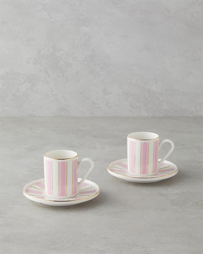 Serenade Bone Porselen 4 Parça 2 Kişilik Kahve Fincan Takımı 90 ml Pembe - Gold
