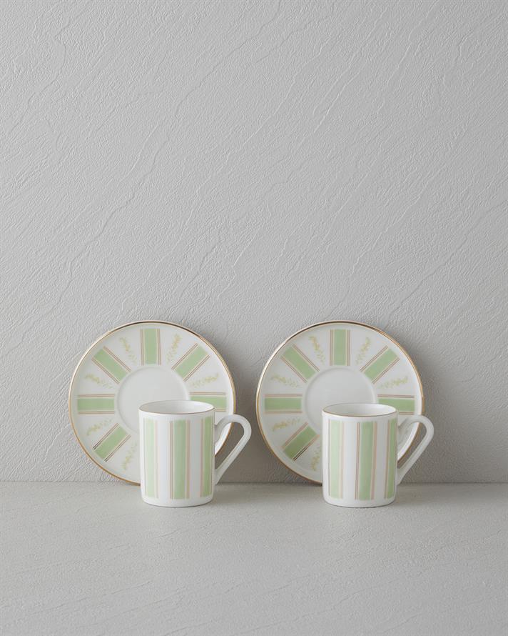 Serenade Bone Porselen 4 Parça 2 Kişilik Kahve Fincan Takımı 90 ml Yeşil-Gold