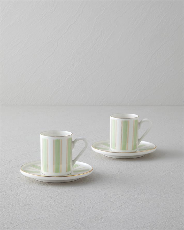 Serenade Bone Porselen 4 Parça 2 Kişilik Kahve Fincan Takımı 90 ml Yeşil-Gold