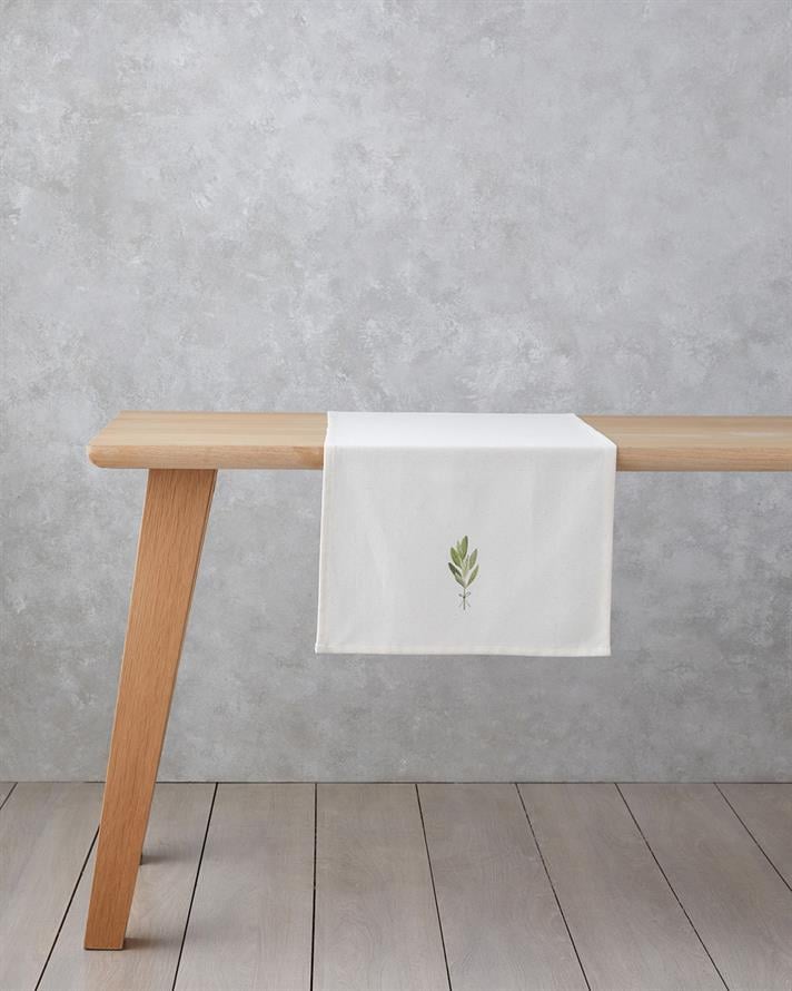 Serenika Pamuk Polyester Runner 40x140 cm Beyaz - Yeşil