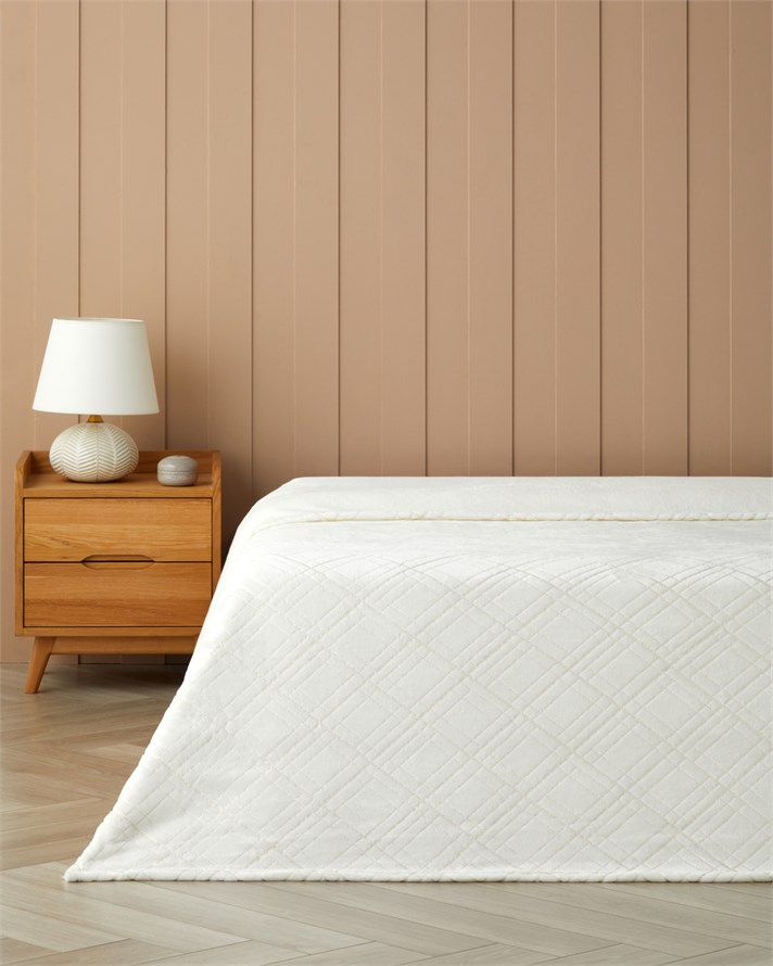 Serina Ekose Varak Baskılı Çift Kişilik Battaniye 200x220 cm Krem