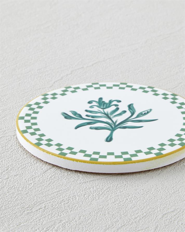 Serina Seramik Bardak Altlığı 10.8x0.8 cm Beyaz - Yeşil