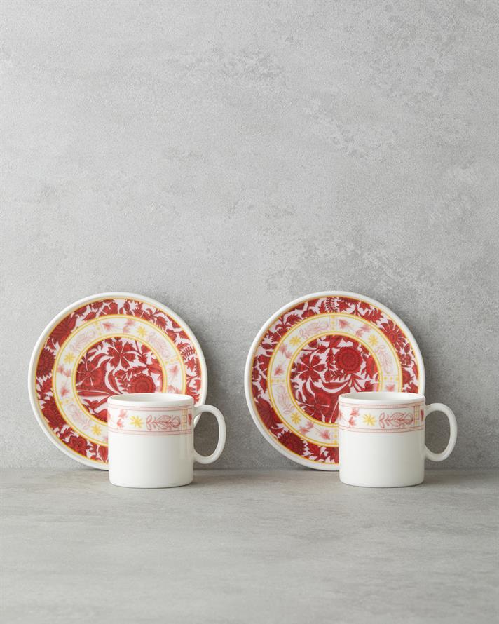 Seris Bone Porselen 4 Parça 2 Kişilik Kahve Fincan Takımı 90 ml Pembe - Sarı