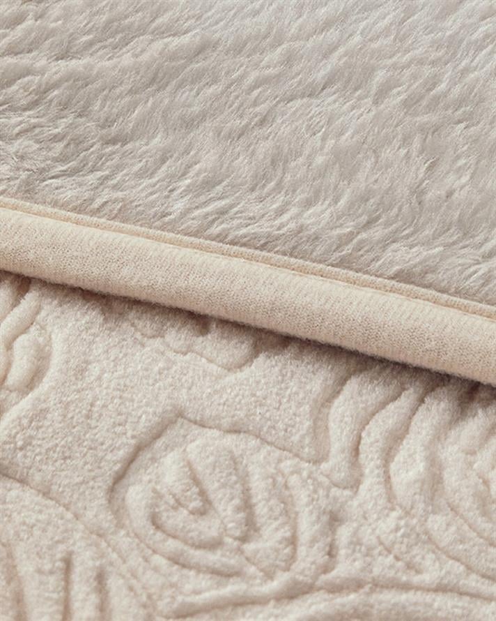 Shabby Rose Emboss Pelüş Çift Kişilik Battaniye Krem