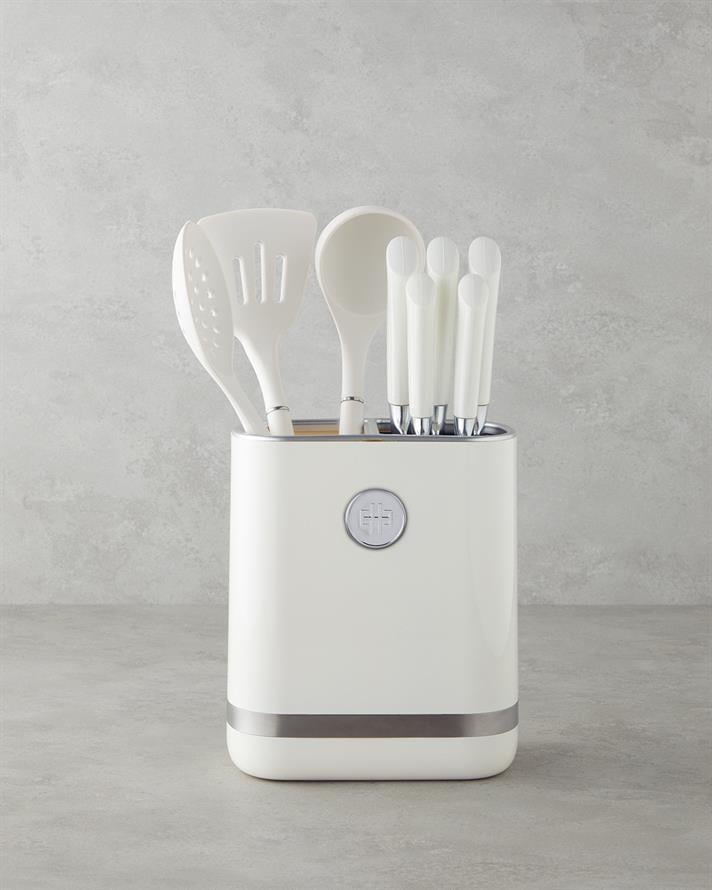 Sharp Cut Silikon, Paslanmaz Çelik 9 Parça Servis Gereci Bıçak Seti 19x11x22 cm Beyaz