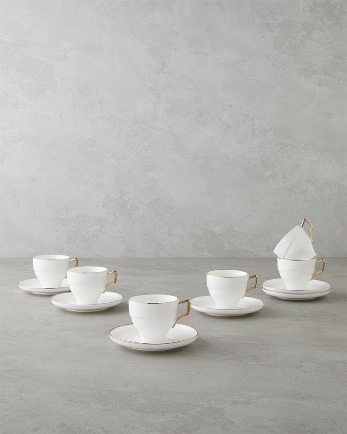 Sheen Porselen 12 Parça 6 Kişilik Kahve Fincan Takımı 90 ml Beyaz-Gold